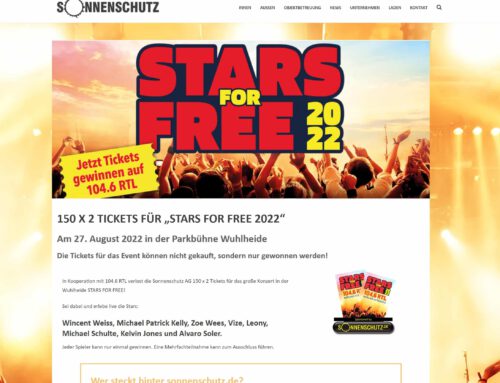 Gewinnspiel & Verlosung STARS FOR FREE für Sonnenschutz.de